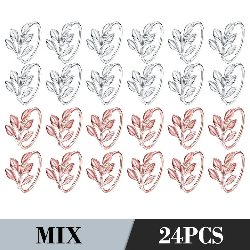 36PCS Vintage Style Leaf Napkin Ring Elegant Tricolor Leaf Napkin Buckle Birthday Wedding Party Banquet Table Decoration
