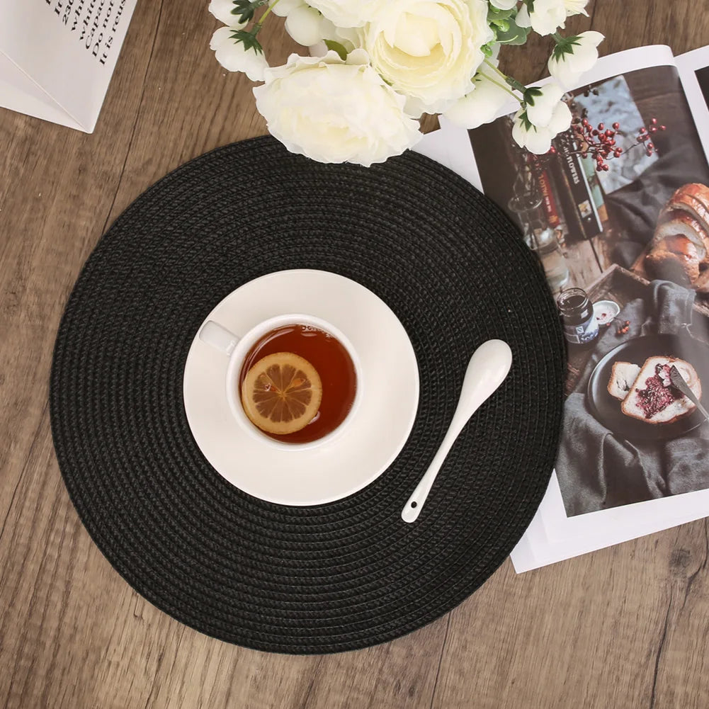Set of 6 Round Braided Placemats 34CM Table Mats for Dining Tables Christmas Halloween Woven Washable Non-Slip Place mats