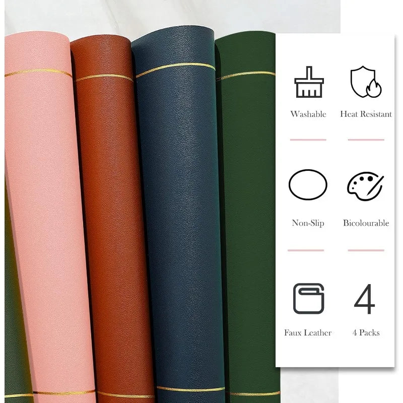 1/4/6pcs Color Blocking Table Leather Placemats,Washable for Dining,Heat-Resistant Non-Slip Insulation Waterproof Place Mats