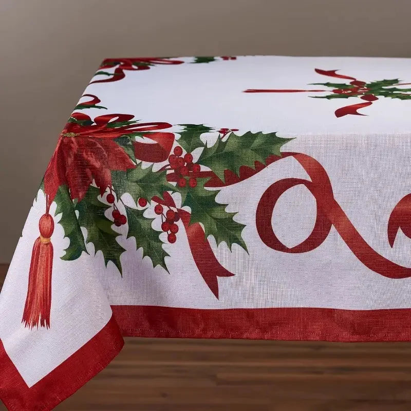 Christmas Rectangle Tablecloth, Poinsettia Design Tablecloth For New Year Party And Dinner Christmas Table Decor Tablecloth