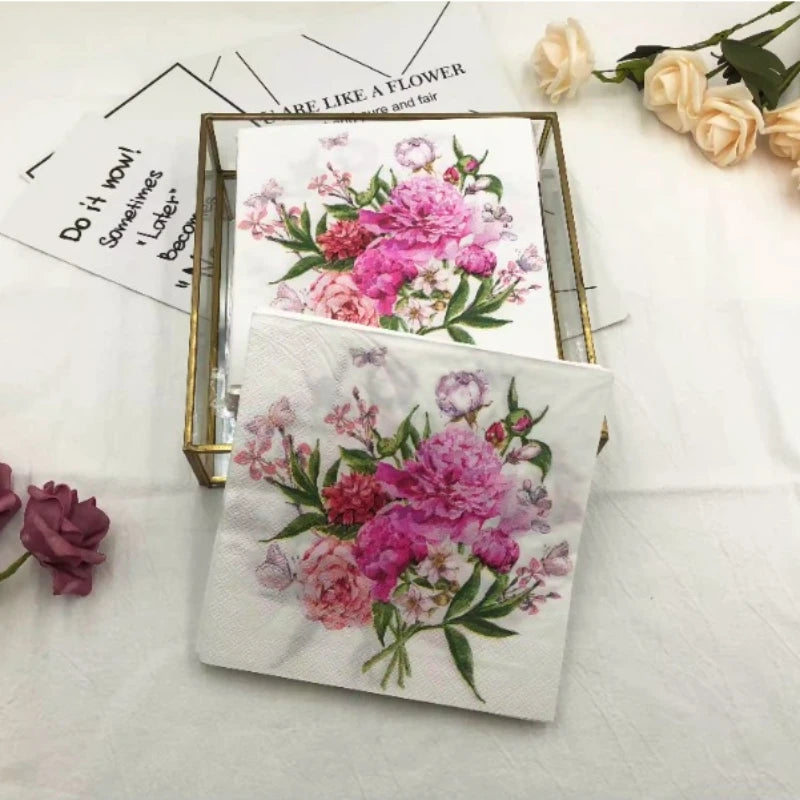 Colourful Napkins Printed Square Paper Napkins Restaurant Floral Facial Tissue Hotel Wedding Table Setting Pure Wood Pulp Paper