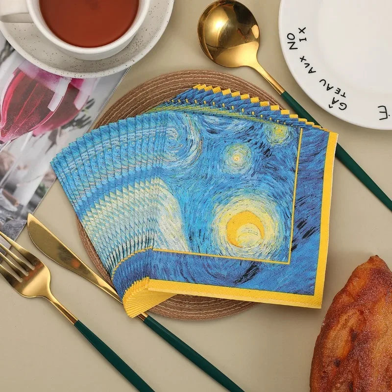 20pcs 25cm 3Layer Blue Starry Night Printed Napkins Birthday Party Disposable Atmosphere Paper DIY Decoupage Paper