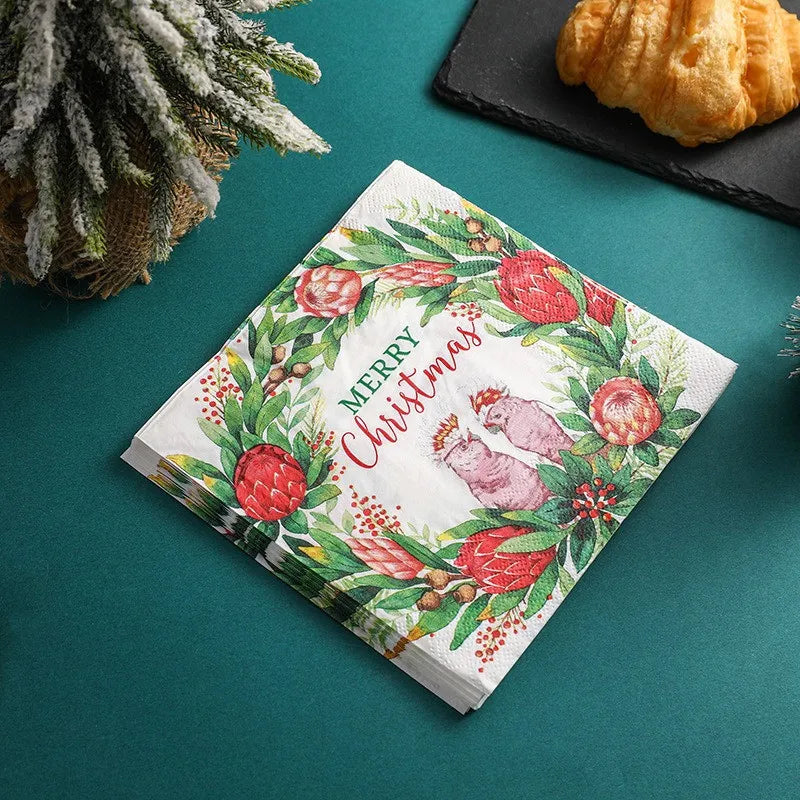 20Pcs/pack 33x33cm Christmas Series Printed Paper Disposable Table Dinner Napkin Tissues Xmas Party Decoration