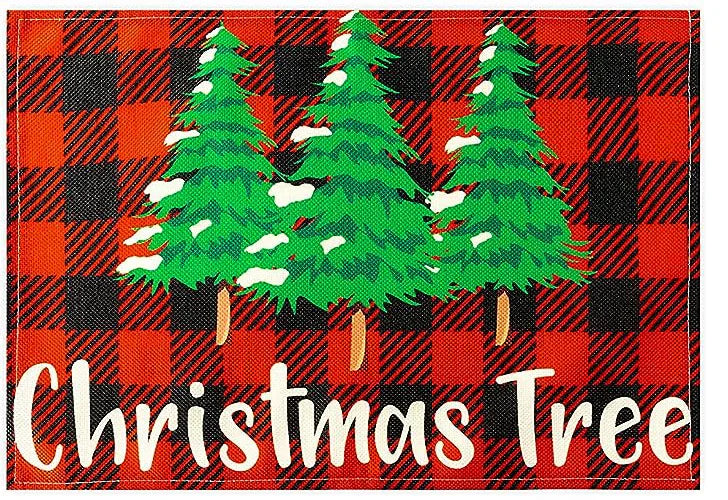 Christmas Meal Mat Christmas Decor Meal Mat Linen Printed Fabric Placemats Snowman Goblin Santa Tree Snowflake Desktop Decor