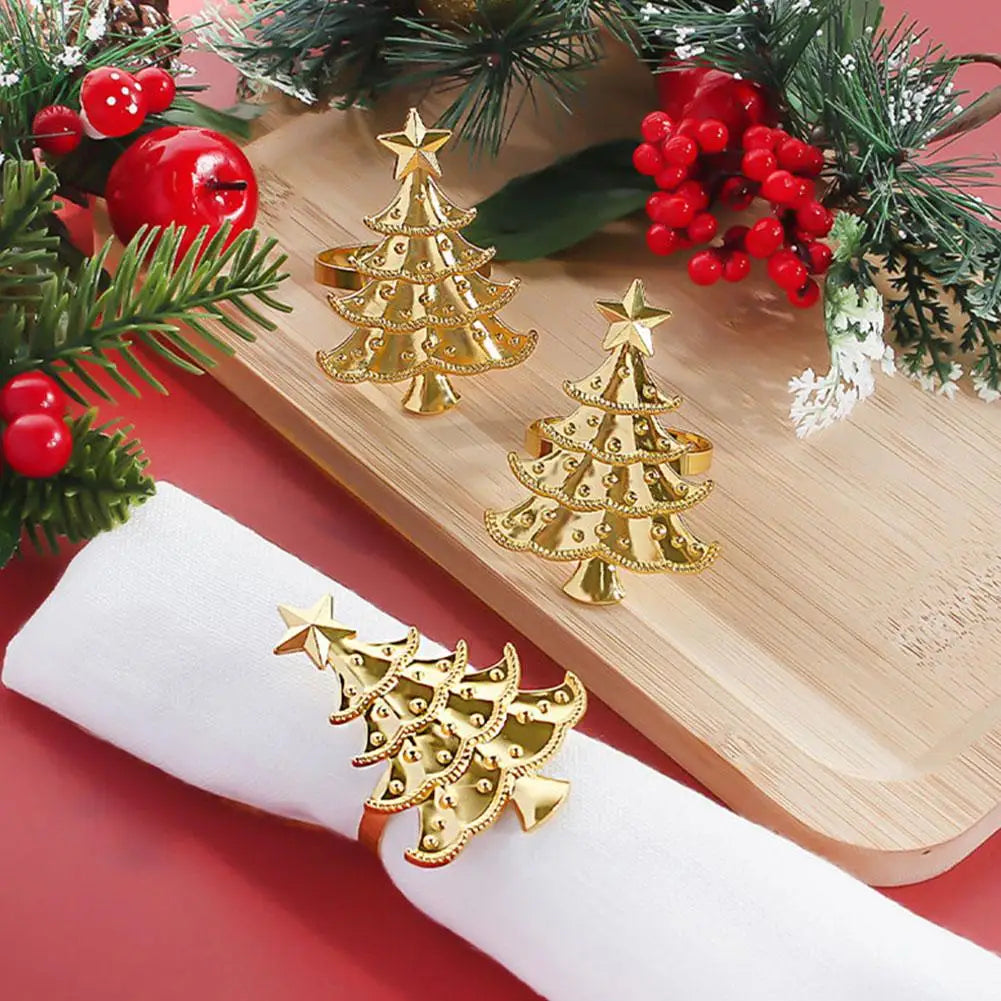 5PCS Christmas Napkin Rings Xmas Tree Ornaments 2025 Christmas Home Kitchen Dinner Table Decoration New Year Party Supplies
