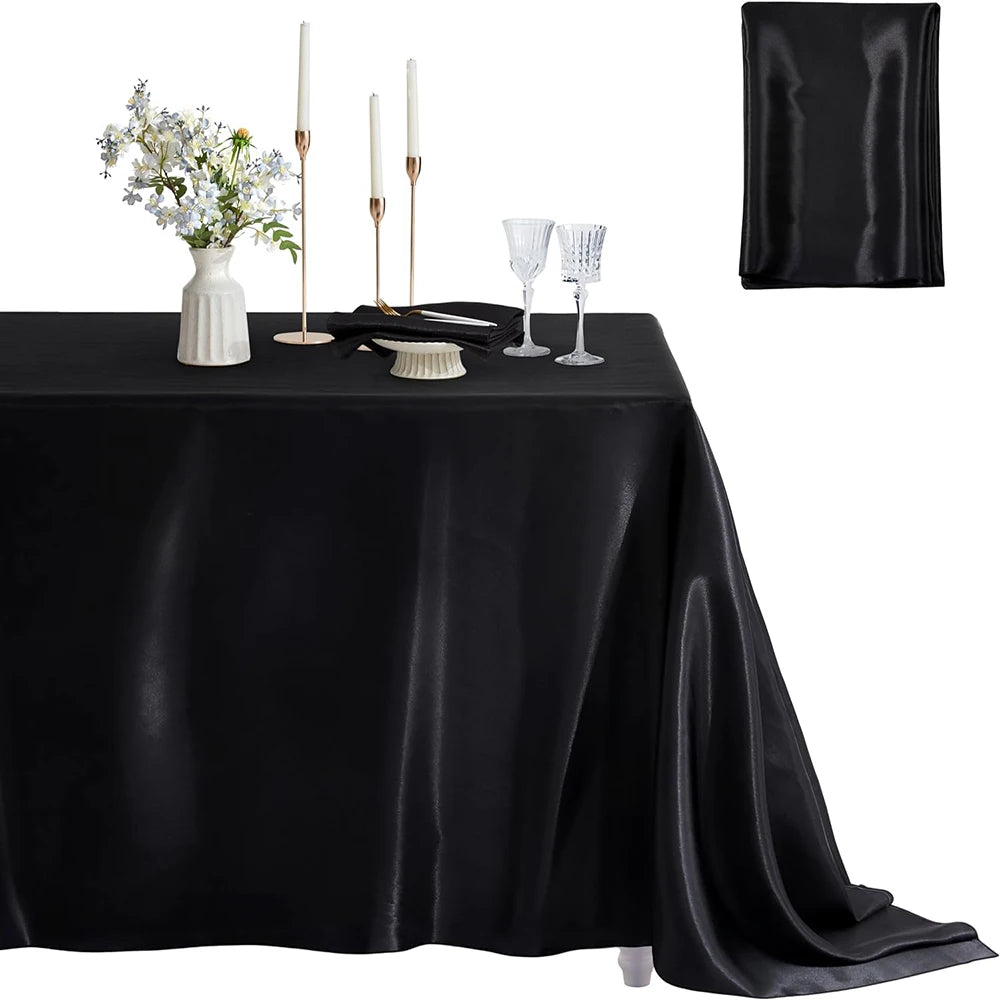 Rectangle Satin Tablecloth Wedding Table Cloth White Black for party Birthday Events Banquet Decor Home Dinner Tablecloths