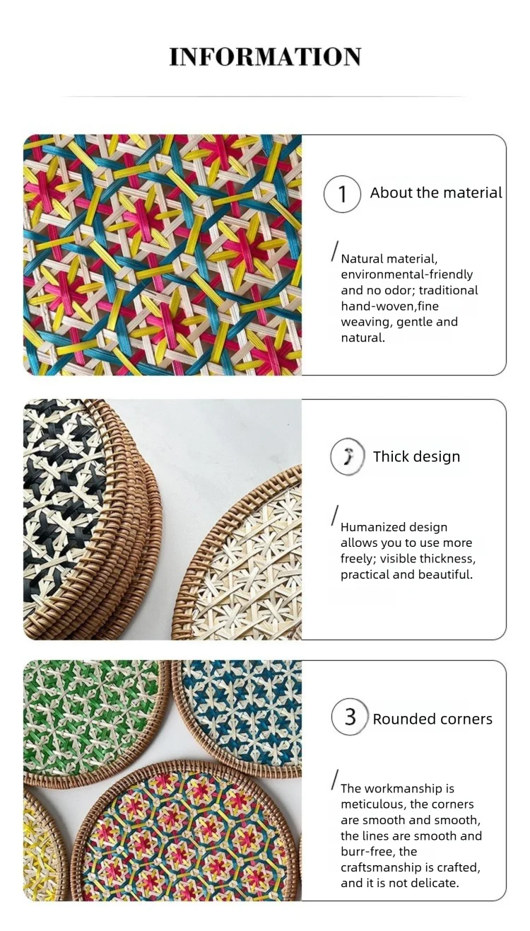 HeMu Bamboo handmade ethnic coaster pot pad placemat kitchen western restaurant insulation pad wall decoration pendant