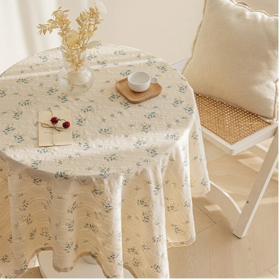 Korean Style Small Daisy Cotton Floral Tablecloth,Tea Table Decoration,Rectangle Table Cover For Kitchen Wedding Dining Room