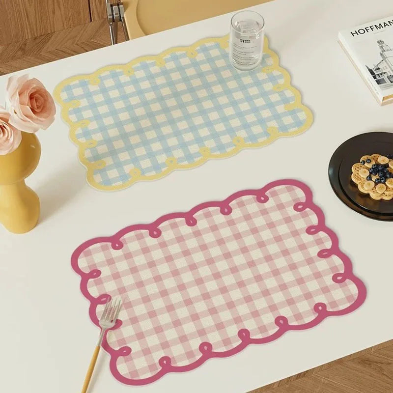 Dining Room Placemats Dopamine Grid Oil-Proof Waterproof PU Leather Table Mat Heat-resistant Kitchen Tableware Bistro Bar Home