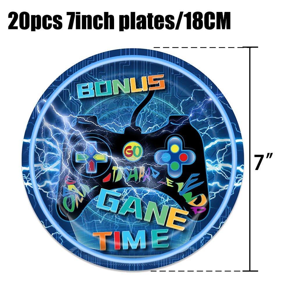 Video Game Birthday Party Favors New Paper Black White Blue Tableware Happy Birthday Plates Napkins Background Decorations Kits