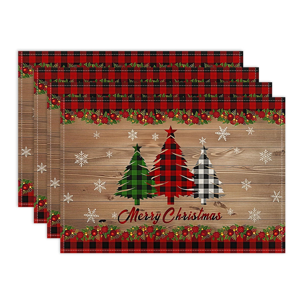 1/4/6pcs Christmas placemat, retro Christmas tree Santa Claus pattern dining table anti slip insulation mat,