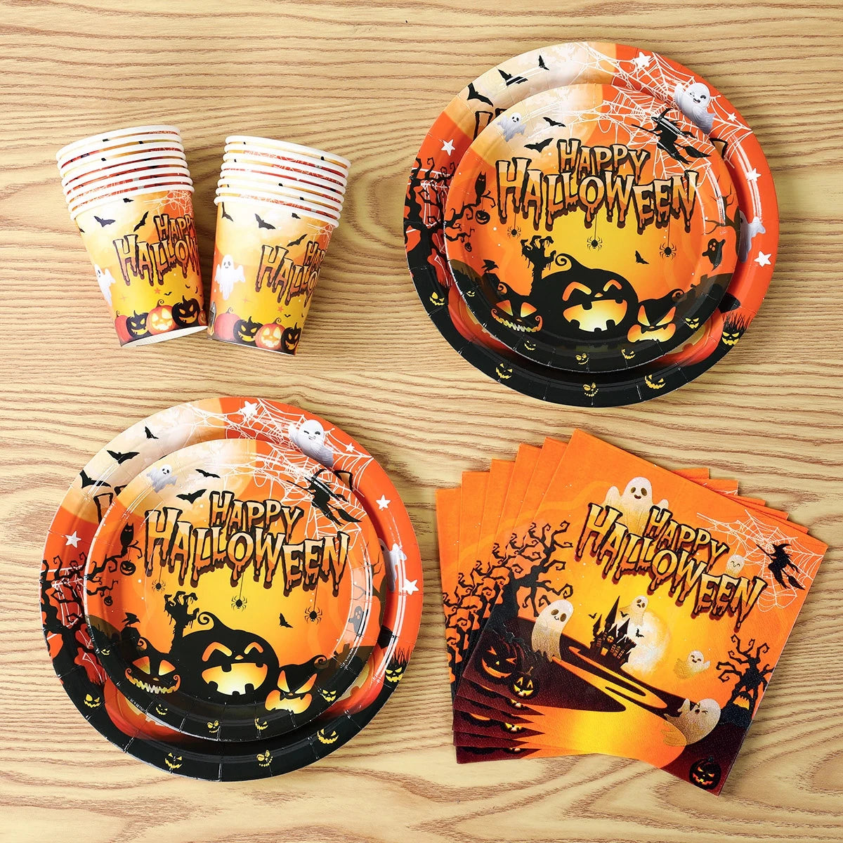 Halloween Them Party Decoration Set Halloween Pumpkins Tableware for Festival Paper Tableware Plate Napkin Towel Tissue Cup 2025