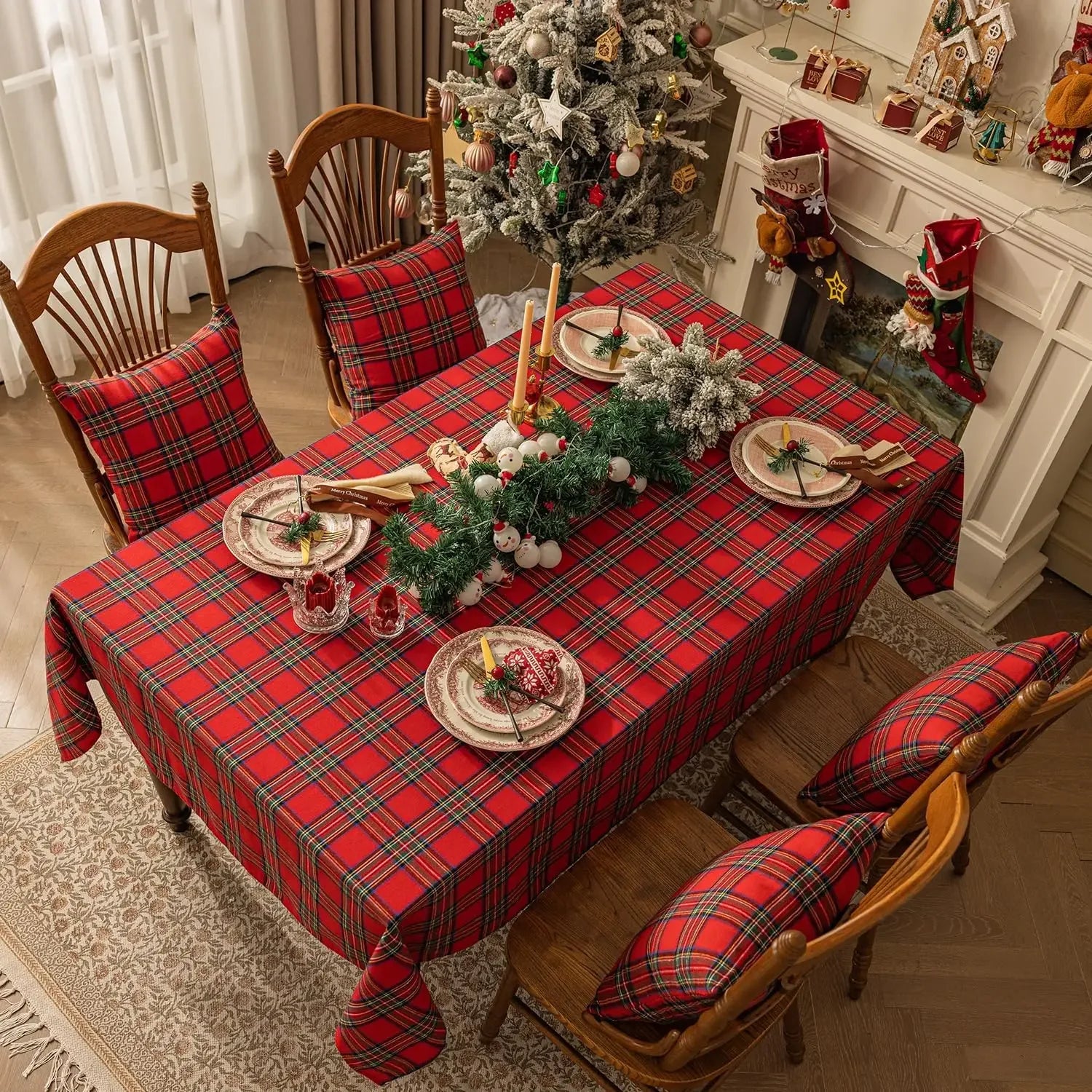 Christmas Red Plaid Tablecloth Festive  for Holiday Dinner Party Dining Room Decor