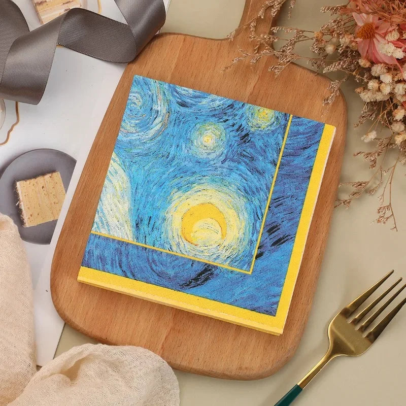 20pcs 25cm 3Layer Blue Starry Night Printed Napkins Birthday Party Disposable Atmosphere Paper DIY Decoupage Paper