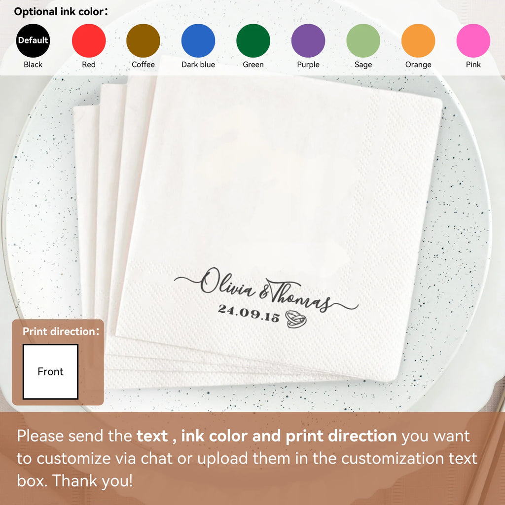 Personalized Paper Napkins for Wedding Custom Napkins of Your Text 50-500pcs Disposable Napkins for Cocktail Party Hen Party