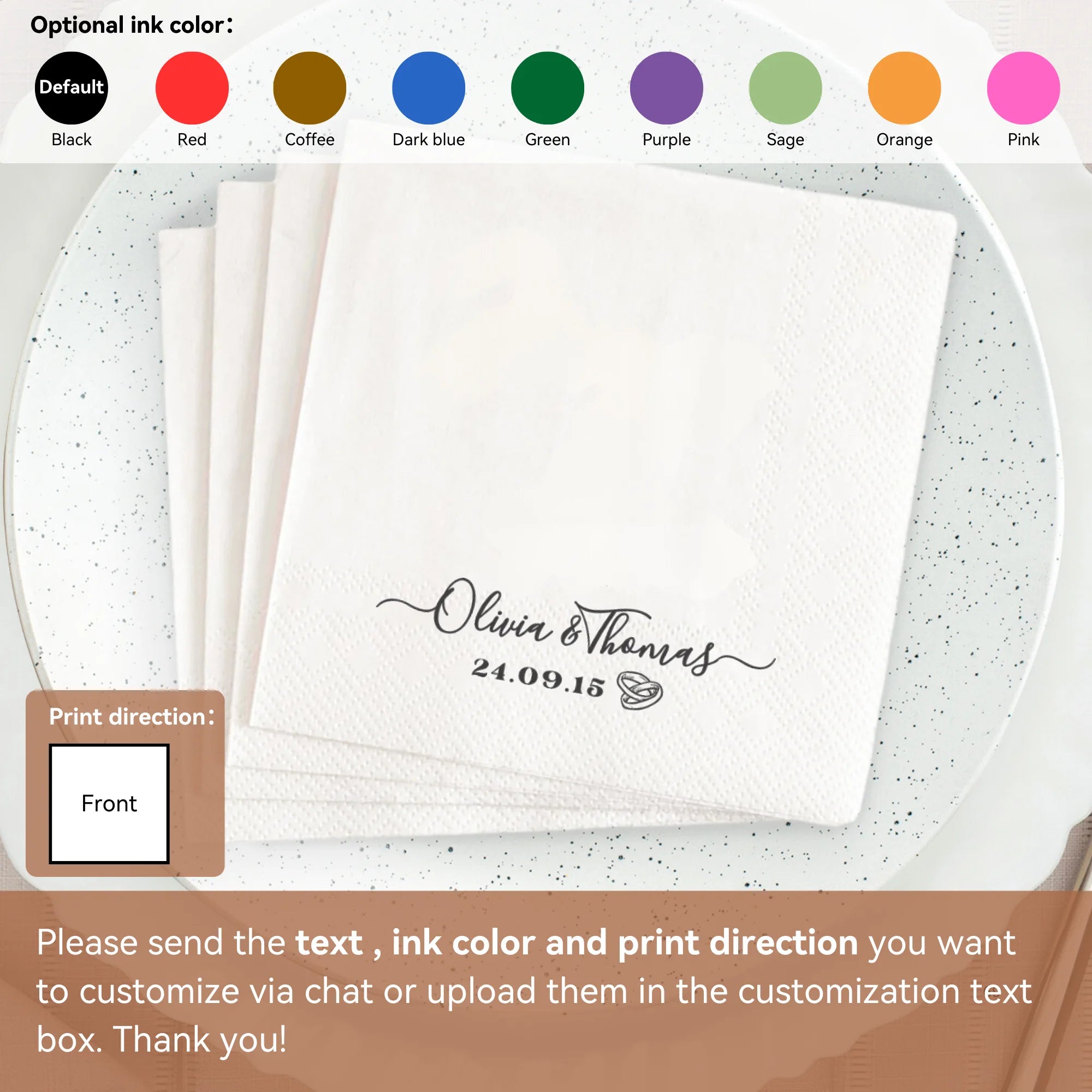 Personalized Paper Napkins for Wedding Custom Napkins of Your Text 50-500pcs Disposable Napkins for Cocktail Party Hen Party