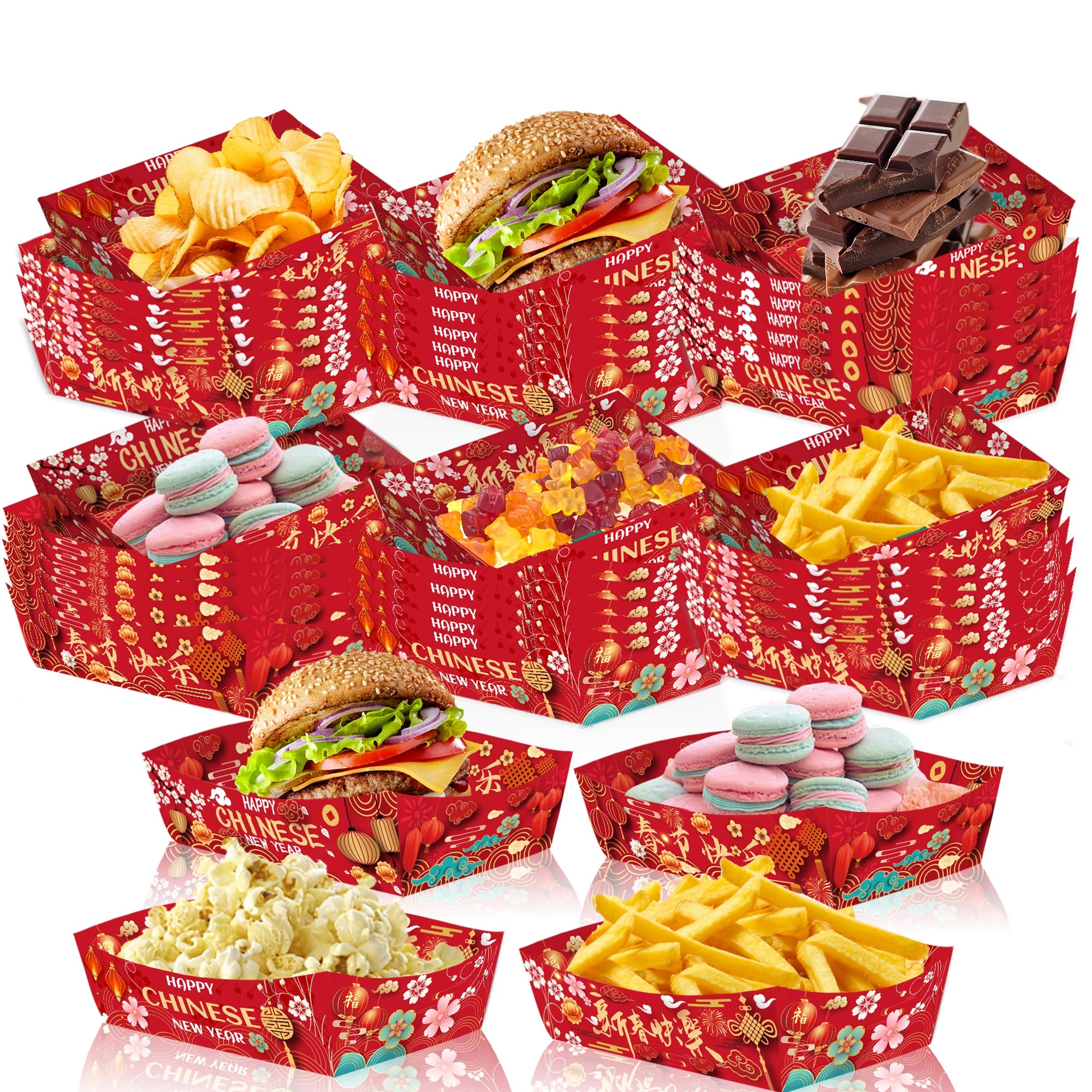 Chinese Spring Festival Banner Gifts Bags Food Tray Napkins Tablecloth Wine Bottle Stickers Happy New Year 2026 Party Decor