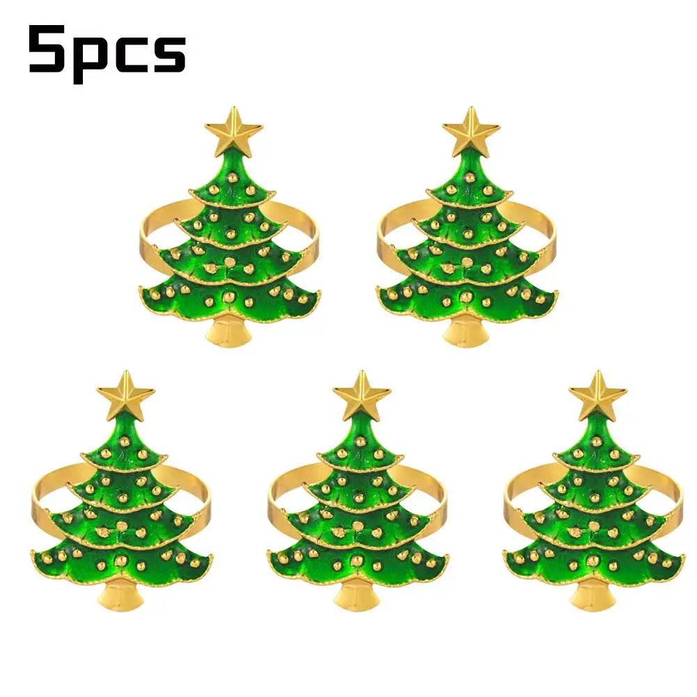 5PCS Christmas Napkin Rings Xmas Tree Ornaments 2025 Christmas Home Kitchen Dinner Table Decoration New Year Party Supplies