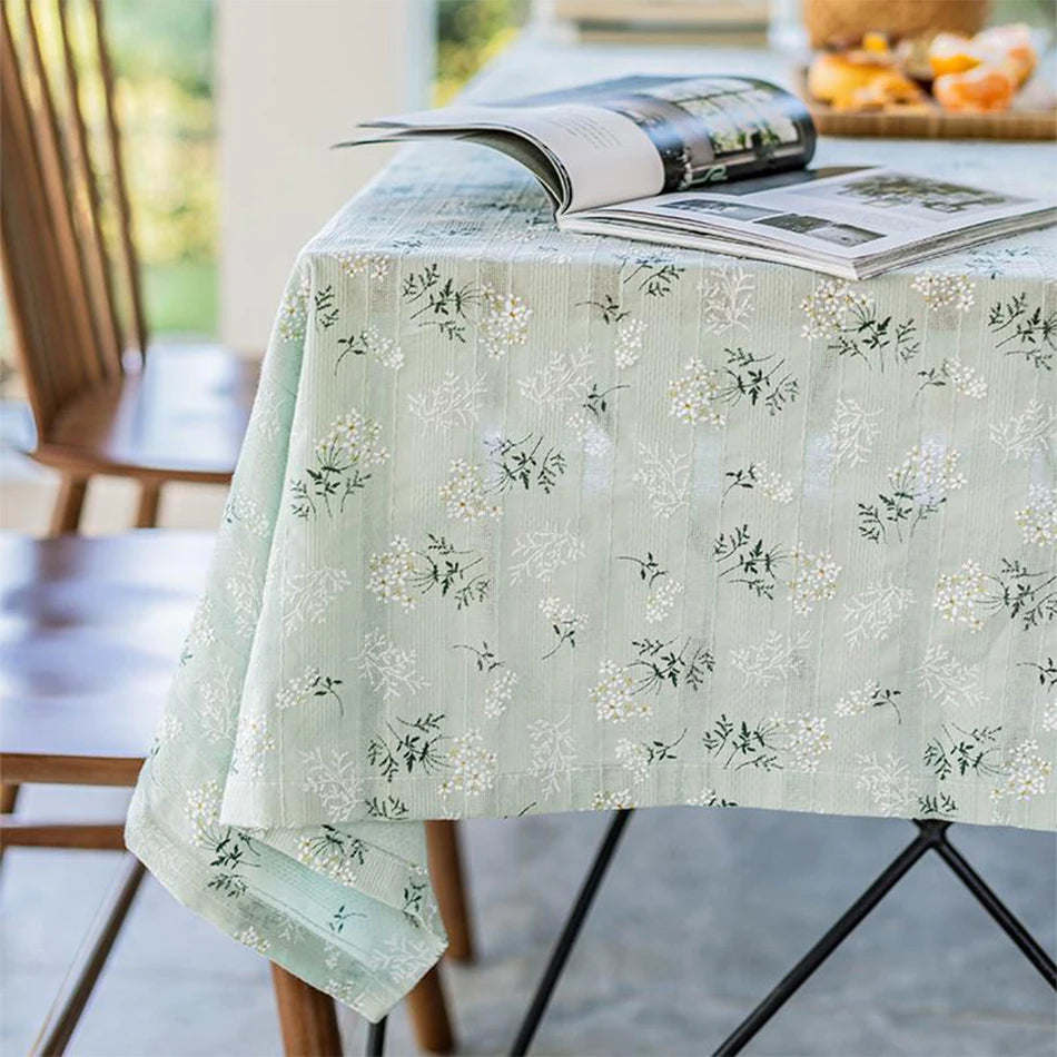 Korean Style Small Daisy Cotton Floral Tablecloth,Tea Table Decoration,Rectangle Table Cover For Kitchen Wedding Dining Room