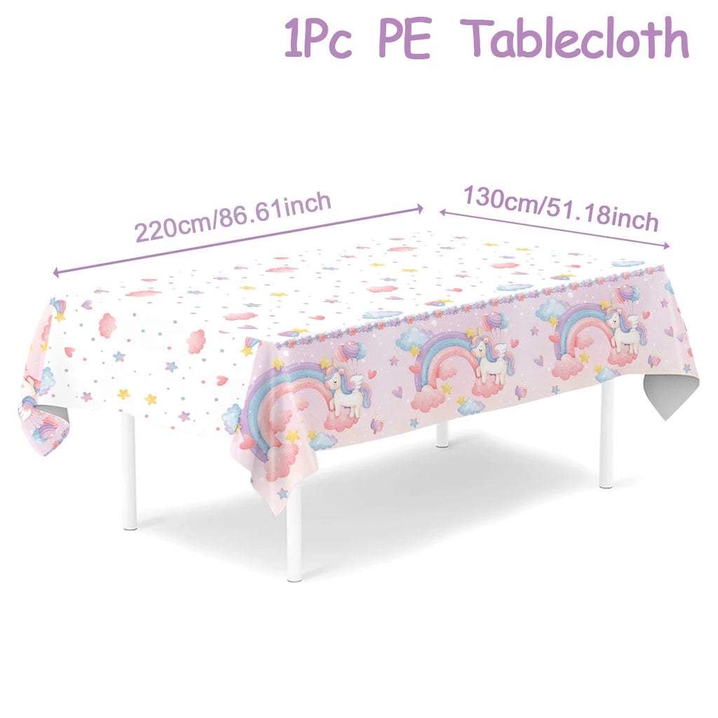 Rainbow Unicorn PE Tablecloth Happy Unicorn Theme Birthday Party Decorations Kids Favors Table Cover Girls Baby Shower Supplies