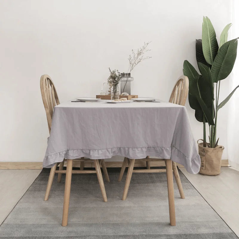 Flounce Stitching Cotton Fabric Table Cloth Washable Tablecloth for Wedding Party Dining Banquet Decoration Luxuriou Table Cover