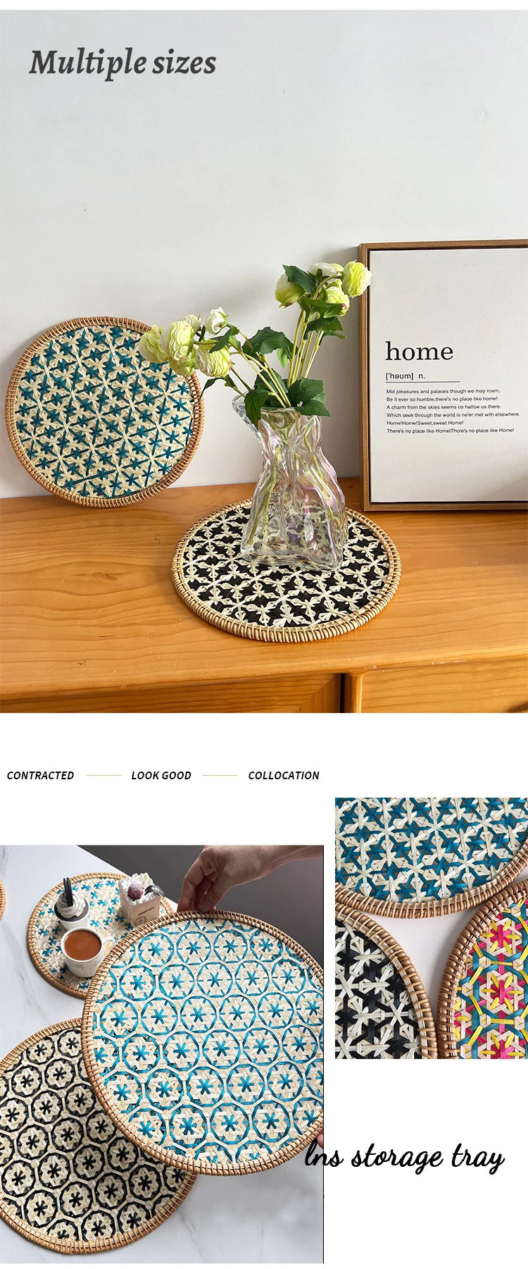 HeMu Bamboo handmade ethnic coaster pot pad placemat kitchen western restaurant insulation pad wall decoration pendant