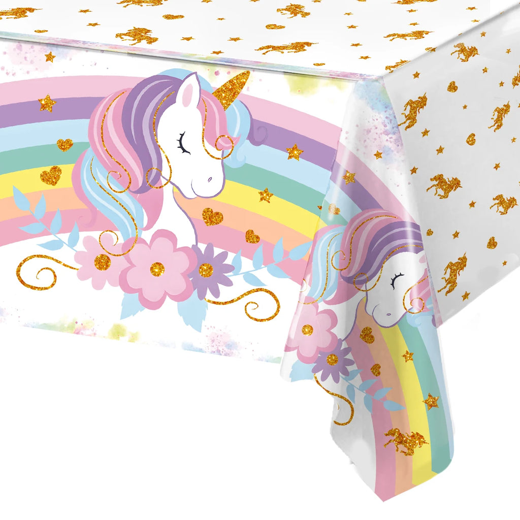 Rainbow Unicorn PE Tablecloth Happy Unicorn Theme Birthday Party Decorations Kids Favors Table Cover Girls Baby Shower Supplies