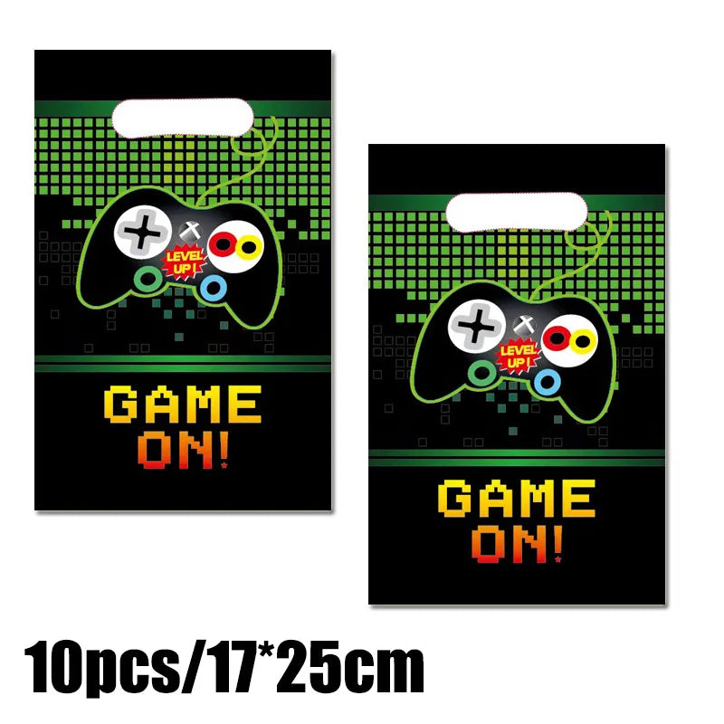 Video Game Birthday Party Favors New Paper Black White Blue Tableware Happy Birthday Plates Napkins Background Decorations Kits