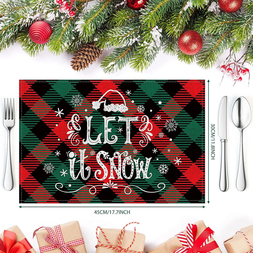 Christmas Meal Mat Christmas Decor Meal Mat Linen Printed Fabric Placemats Snowman Goblin Santa Tree Snowflake Desktop Decor