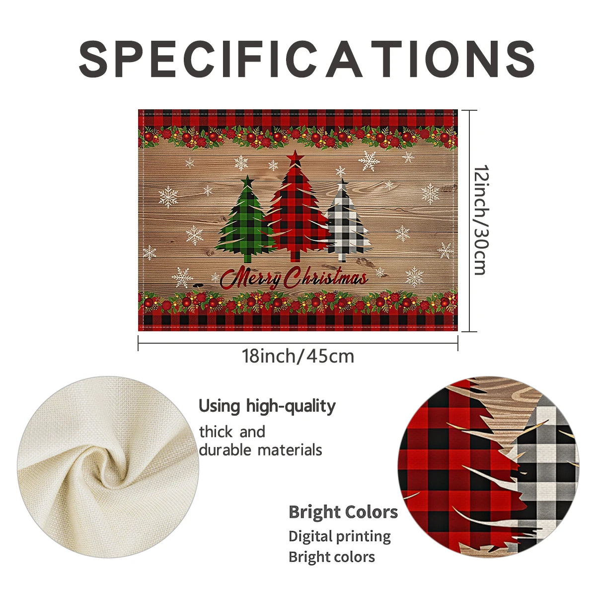 1/4/6pcs Christmas placemat, retro Christmas tree Santa Claus pattern dining table anti slip insulation mat,