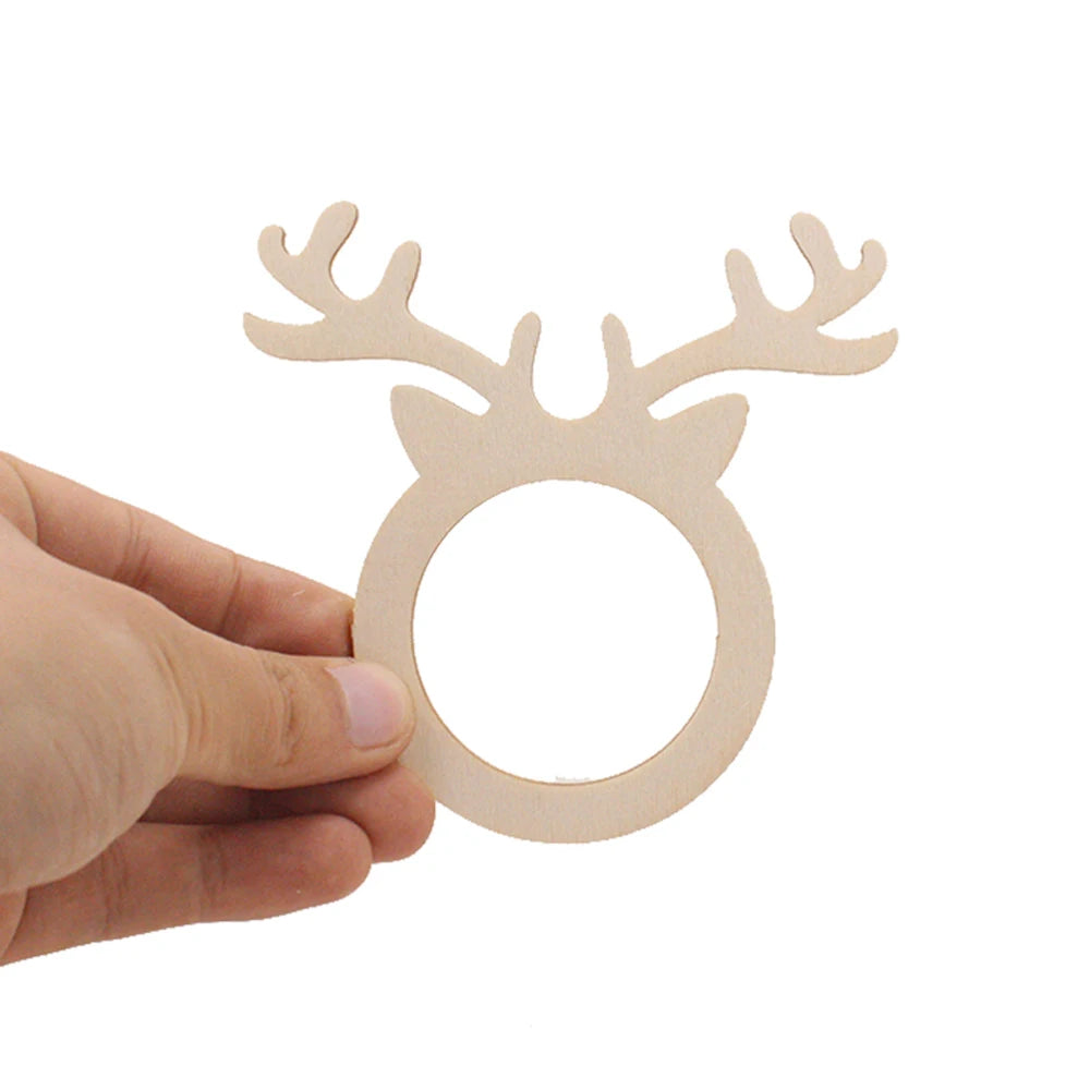 10pcs Wooden Christmas Napkin Rings Reindeer Antlers Napkin Rings Napkin holders Christmas Dinner Table Party Napkin Holder