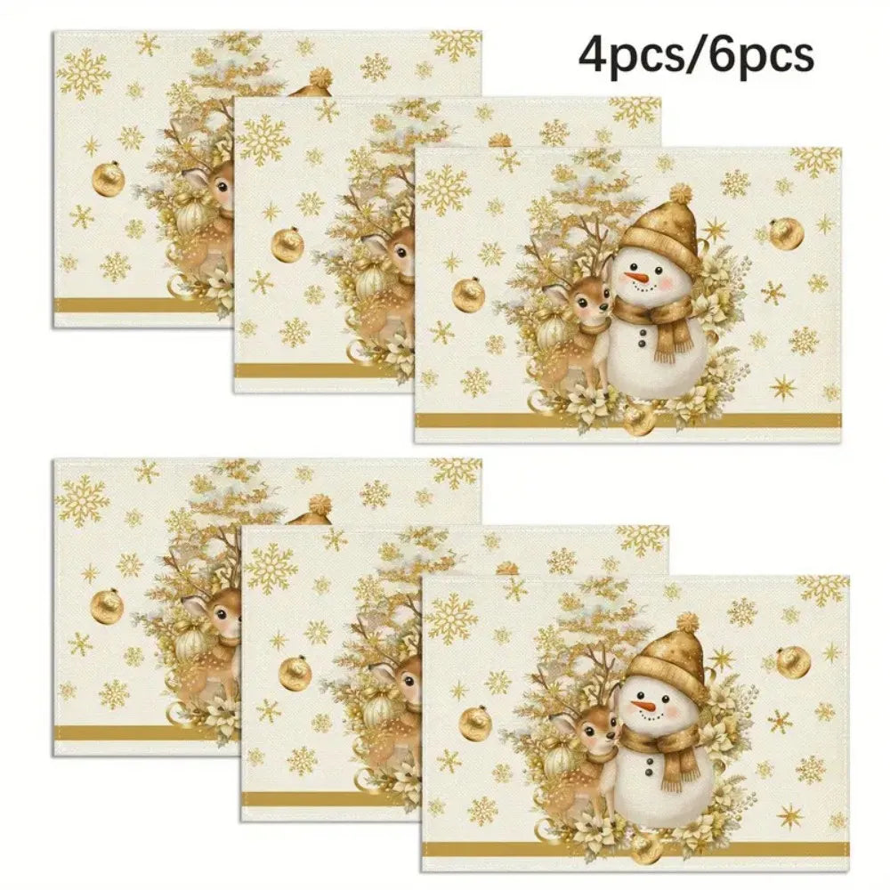 VIKAMA Christmas snowman placemats for festive decoration, waterproof and heat-resistant for restaurants, cafes and picnics