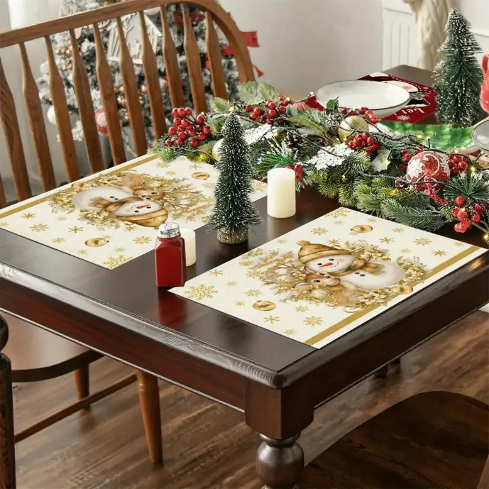 VIKAMA Christmas snowman placemats for festive decoration, waterproof and heat-resistant for restaurants, cafes and picnics