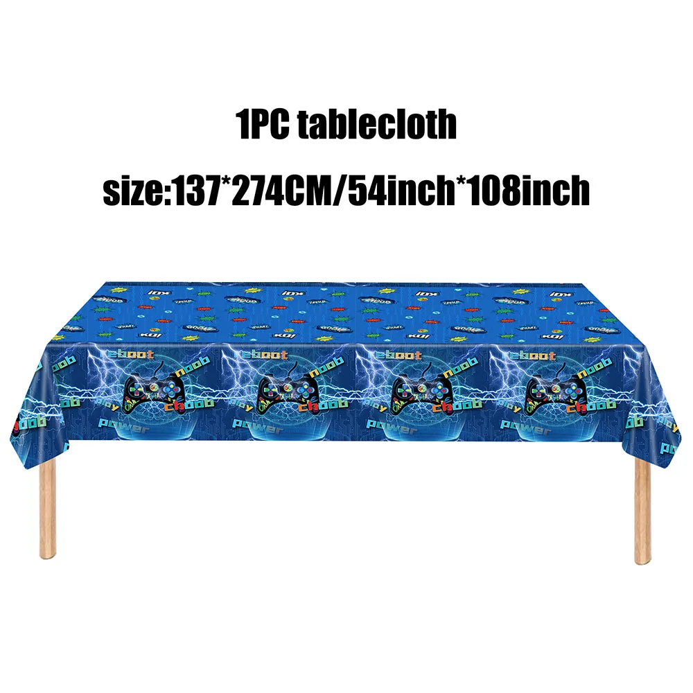 Video Game Birthday Party Favors New Paper Black White Blue Tableware Happy Birthday Plates Napkins Background Decorations Kits