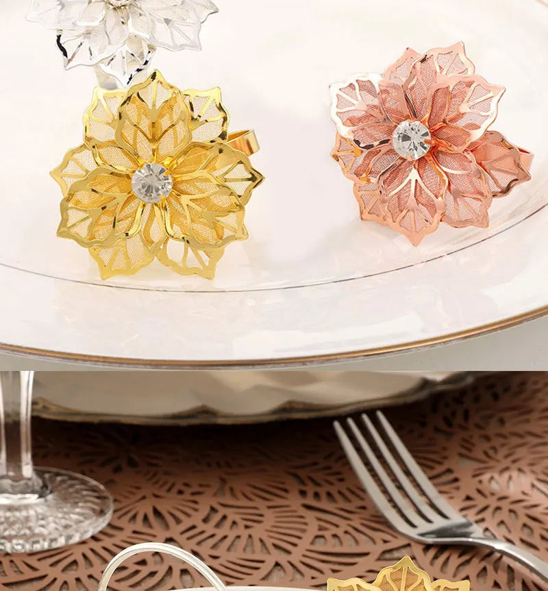 6pcs Metal Rings Napkin Holder Dinner Petals Dining Napkin Rings Anniversary Wedding Party Accessories Dinner Table Decoration