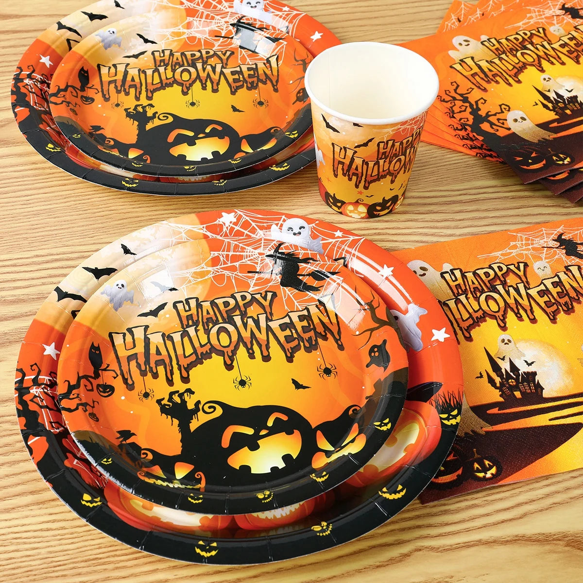 Halloween Them Party Decoration Set Halloween Pumpkins Tableware for Festival Paper Tableware Plate Napkin Towel Tissue Cup 2025