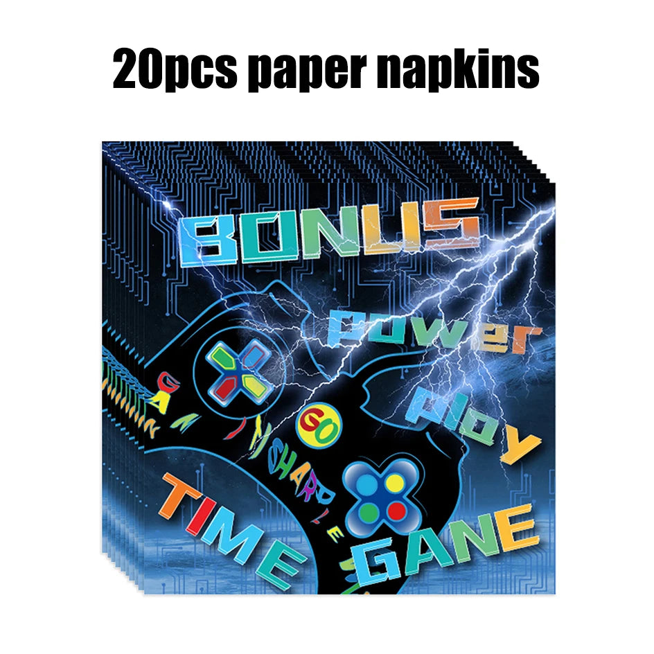 Video Game Birthday Party Favors New Paper Black White Blue Tableware Happy Birthday Plates Napkins Background Decorations Kits