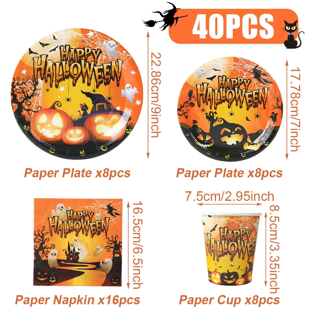 Halloween Them Party Decoration Set Halloween Pumpkins Tableware for Festival Paper Tableware Plate Napkin Towel Tissue Cup 2025