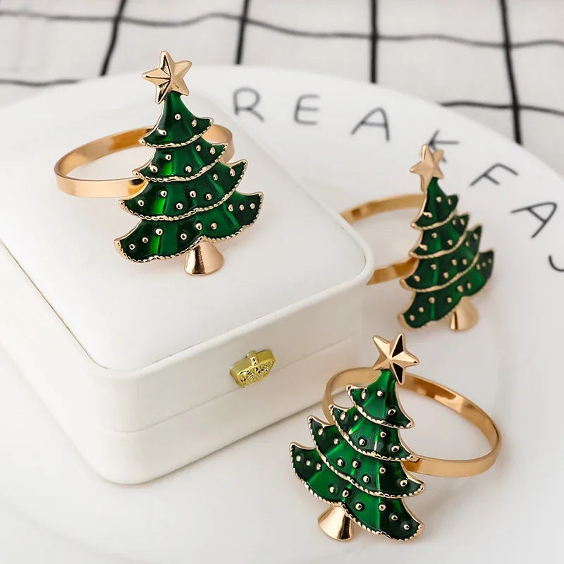 1/6Pcs Christmas Napkin Rings Xmas Tree Ornaments 2025 Christmas Home Kitchen Dinner Table Decoration New Year Party Supplies