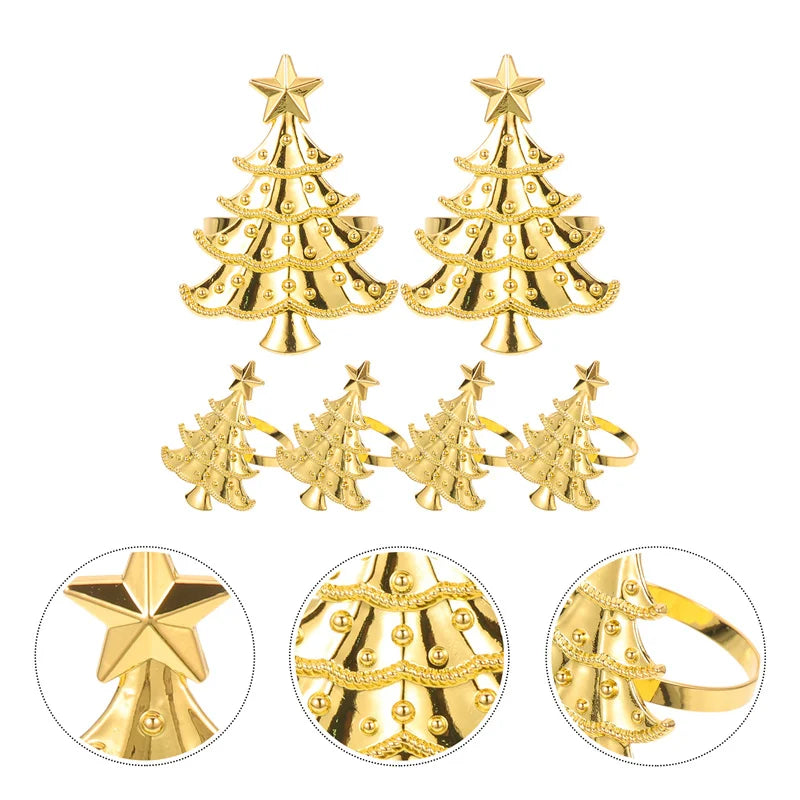 1/12PCS Christmas tree napkin ring, metal creative napkin buckle,silver gold mouth cloth circle, hotel table decoration supplies