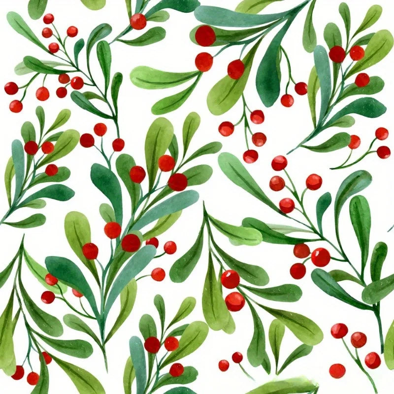 Christmas Napkins - 3-Ply Disposable Festive Berry & Pine Design with Red Berries, For Holiday Parties, Weddings, Home Decor
