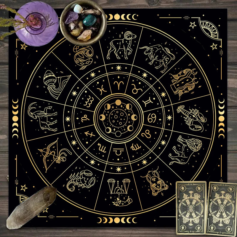 1pc Tarot card tablecloth, twelve constellations divination, starry sky altar cloth, Tarot card game decoration tablecloth