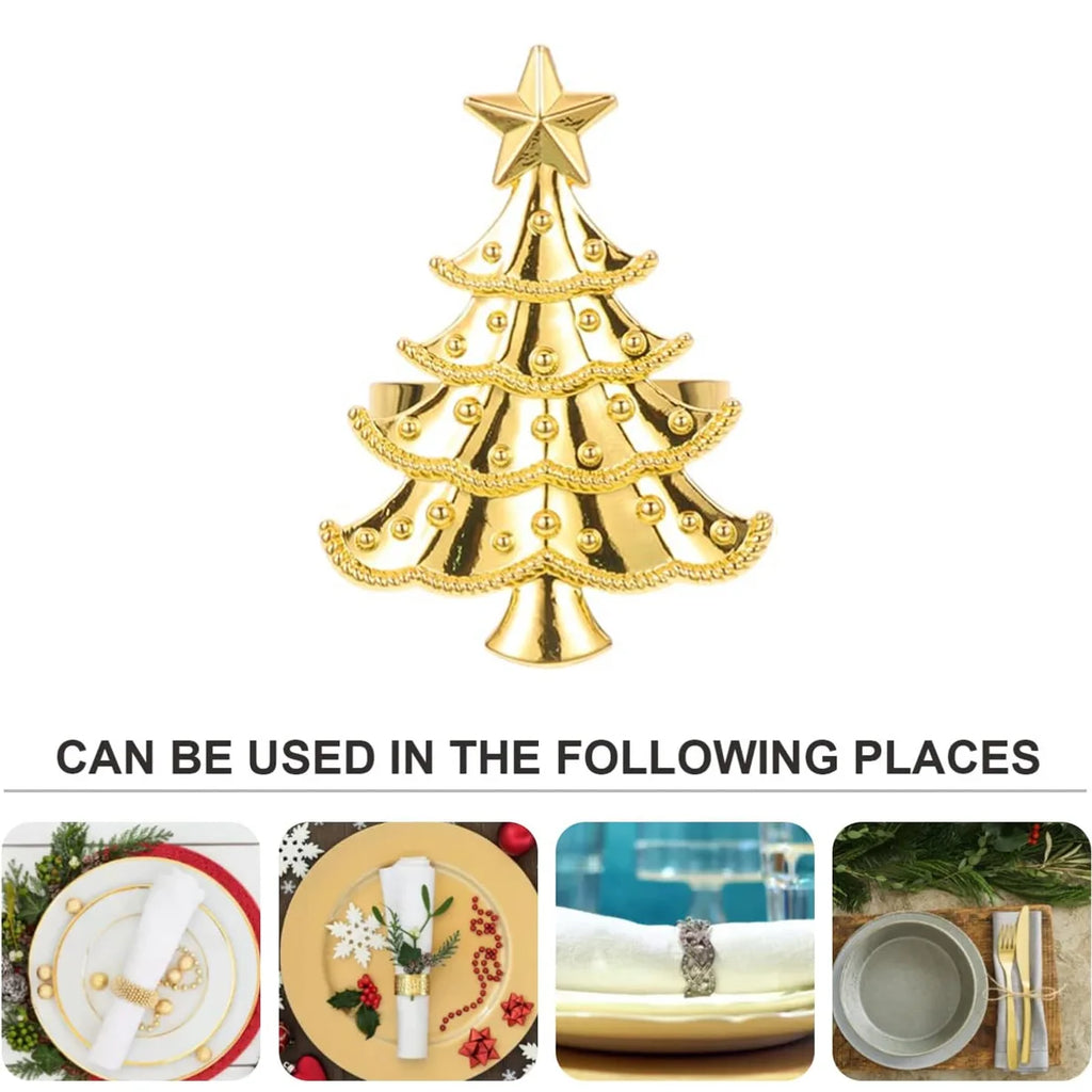 6 PCS Napkin Rings Set for Christmas Winter Wedding, Gold Christmas Hemp Rope Metal Home Table Decorations, for Kitchen Banquet