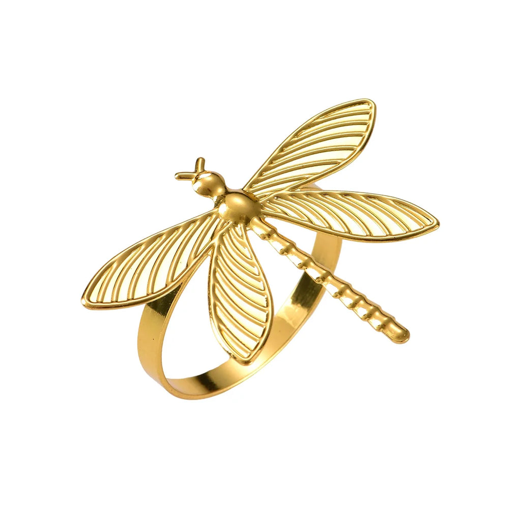 6pcs Napkin Rings Set for Christmas, Gold Silvery Dragonfly Metal Home Table Decorations, for Christmas Wedding Holiday Banquet