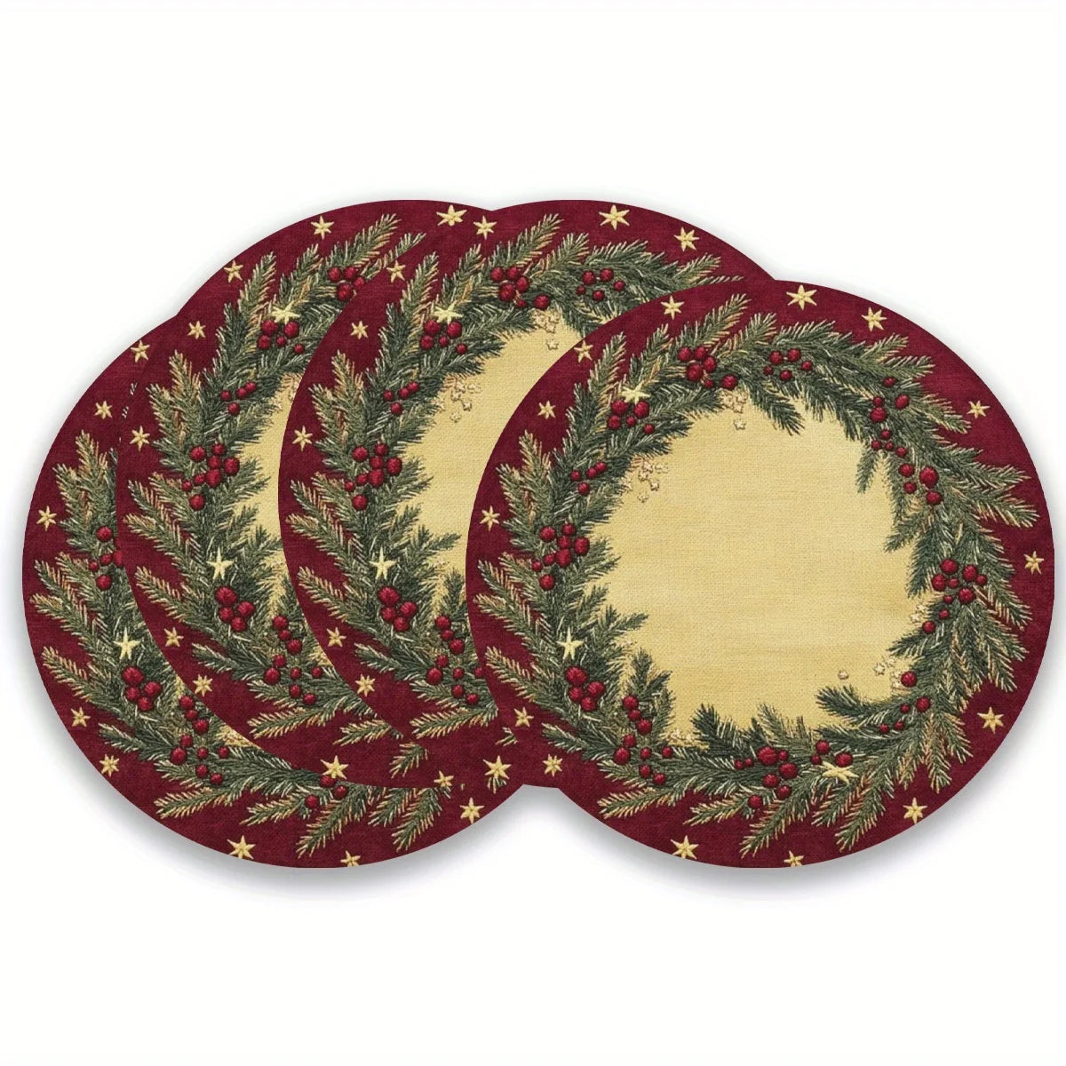 VIKAMA 4-Piece American-Style Christmas Pine Branch Placemats Dinner Table Decor Accessories Party Decorations