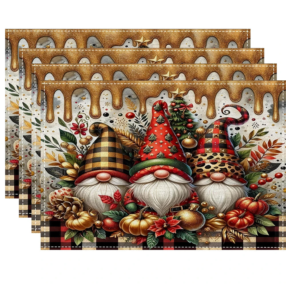 Christmas Gnomes  Placemats Mats Linen Placemats Washable Waterproof Rectangle Table Mat for Kitchen Dining Dinner