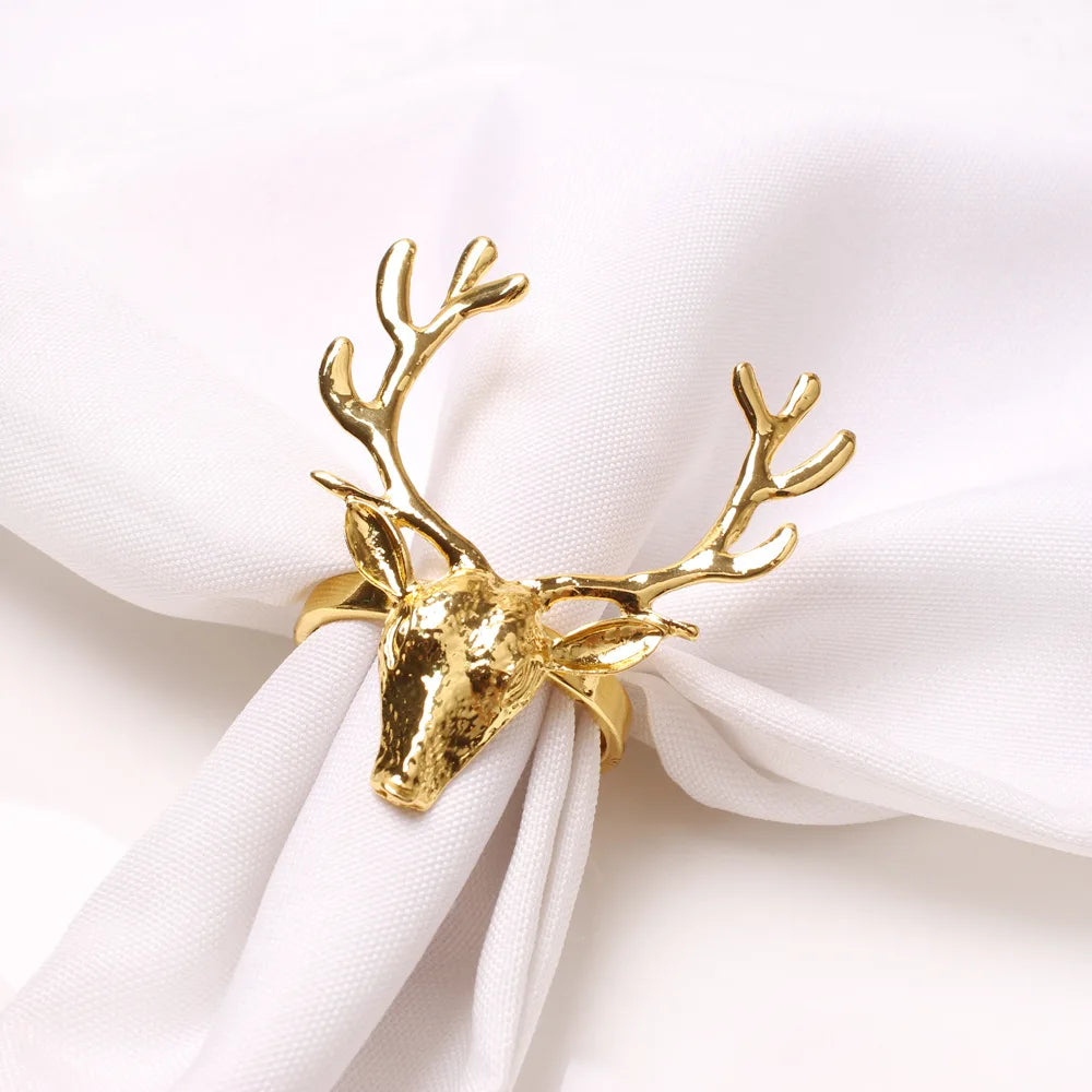 4Pcs Deer Napkin Rings Christmas Elk Head Napkin Rings Holders Alloy Reindeer Napkin Buckle Xmas Thanksgiving Dining Table Decor