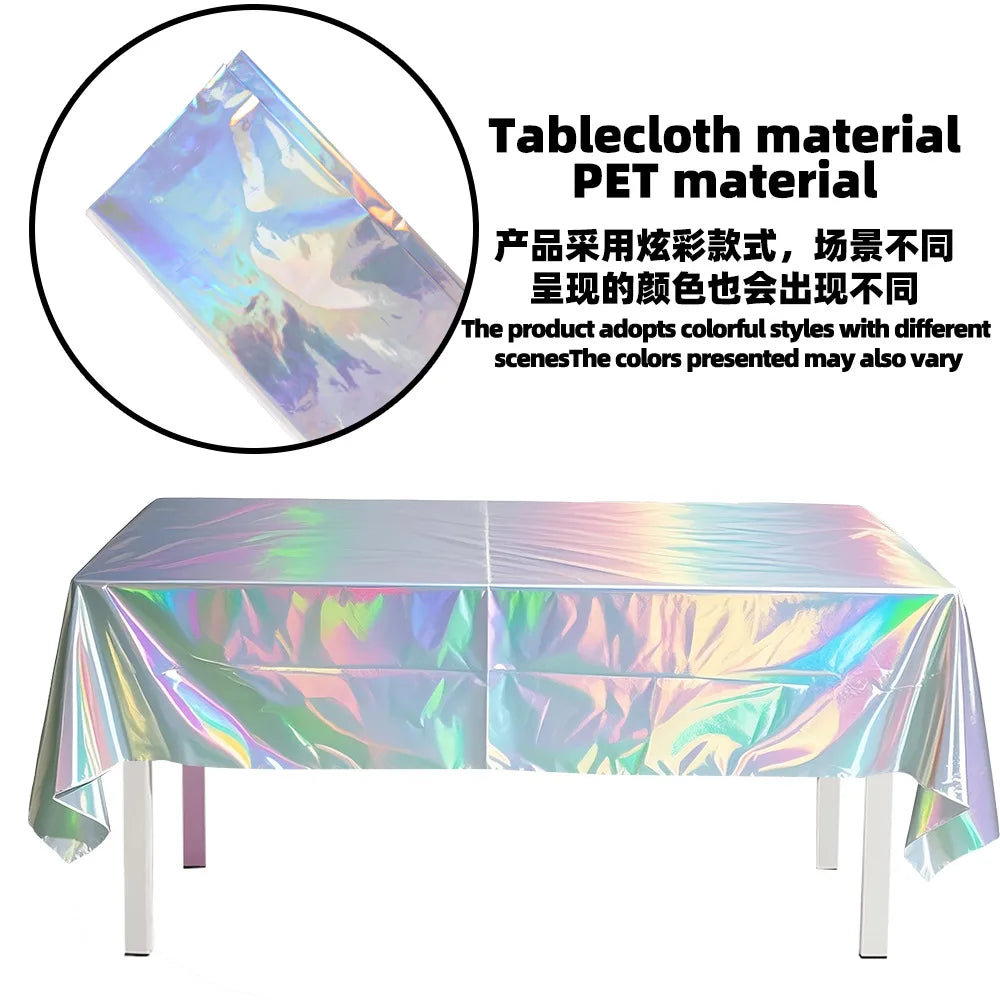 Tablecloth For Table Nappe De Table Tablecloth Birthday Holographic Shiny Iridescent Laser Disposable Covers Party Decorations