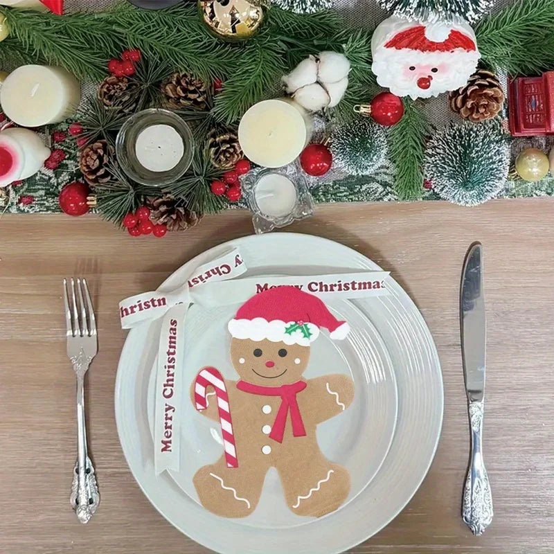 20pcs Gingerbread for Shaped Paper Napkins - Brown Disposable Tissue Napkins with Festive Christmas & New Year Decorations