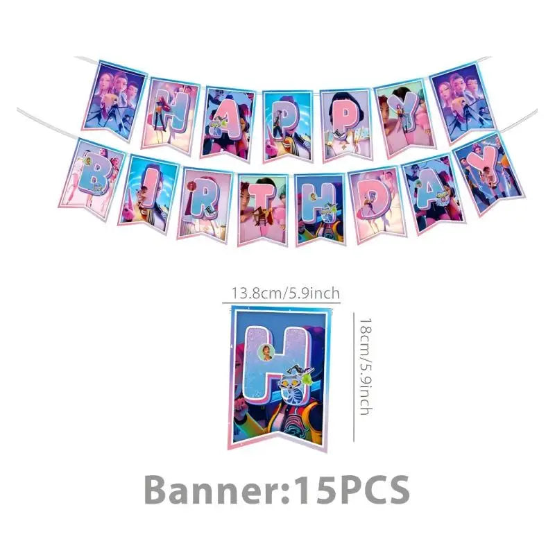 New Anime Demon Hunters Kpop Birthday Decoration Backdrop Ballon Kpop Happy Birthday Theme Plate Cup Napkin Cake Decor For Girl